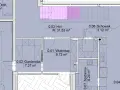 Plan piętra z zaznaczonym hollem, garderobą, spiżarnią i kuchnią. Widać też schody, co rodzi pytanie, czy schody wlicza się do powierzchni użytkowej.