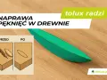 Jak zabezpieczyć pękające drewno? Grafika pokazuje naprawę pęknięć w drewnie przed i po.