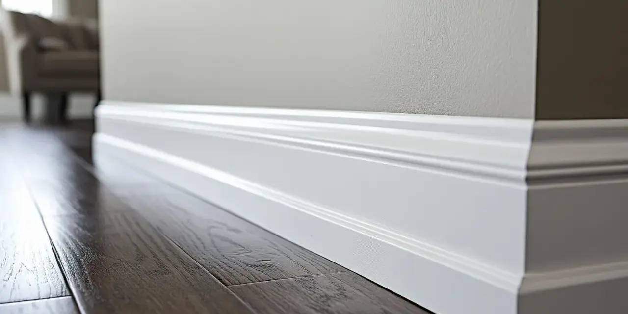 Eleganckie białe listwy przypodłogowe, idealnie dopasowane do ciemnej podłogi. Wybór między listwami 8 czy 10 cm podkreśli styl wnętrza.