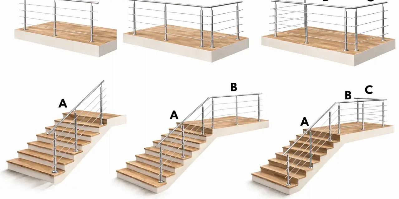 Różne modele balustrad ze stali nierdzewnej, proste i narożne, na taras i schody. Sprawdź balustrada wymiary.