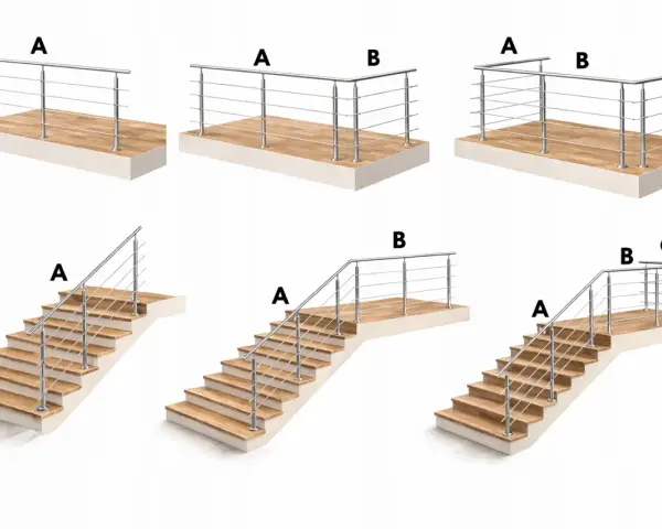 Różne modele balustrad ze stali nierdzewnej, proste i narożne, na taras i schody. Sprawdź balustrada wymiary.