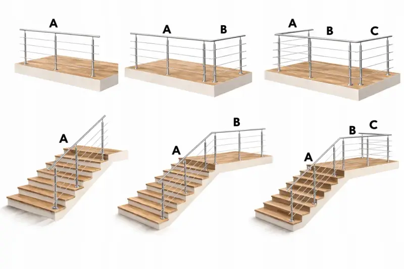 Różne modele balustrad ze stali nierdzewnej, proste i narożne, na taras i schody. Sprawdź balustrada wymiary.